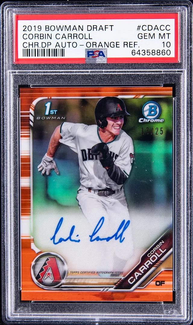 2019 Bowman Chrome Corbin Carroll Pick Autograph Orange Refractor #CDACC card image