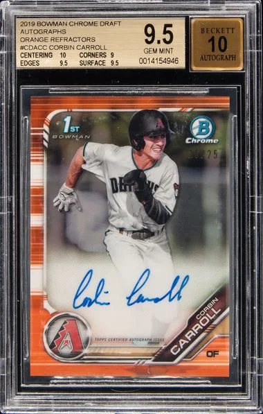 2019 Bowman Chrome Draft Autographs Orange Refractors Cdacc Corbin Carroll #no-number card image