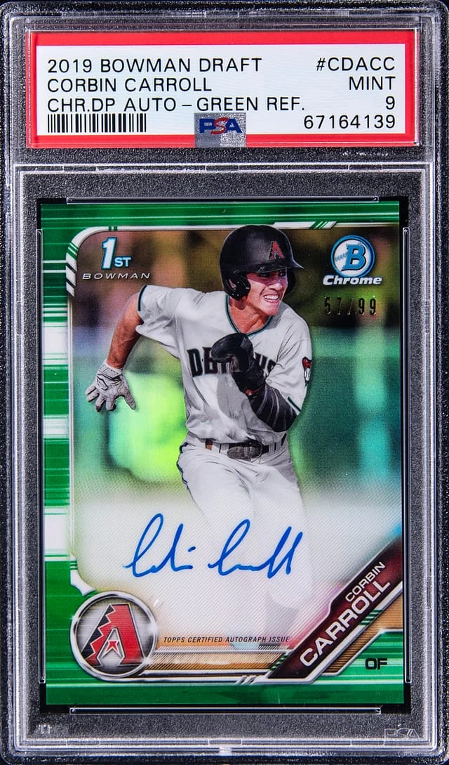 2019 Bowman Chrome Draft Corbin Carroll Prospects Autograph Green Refractor #CDACC card image