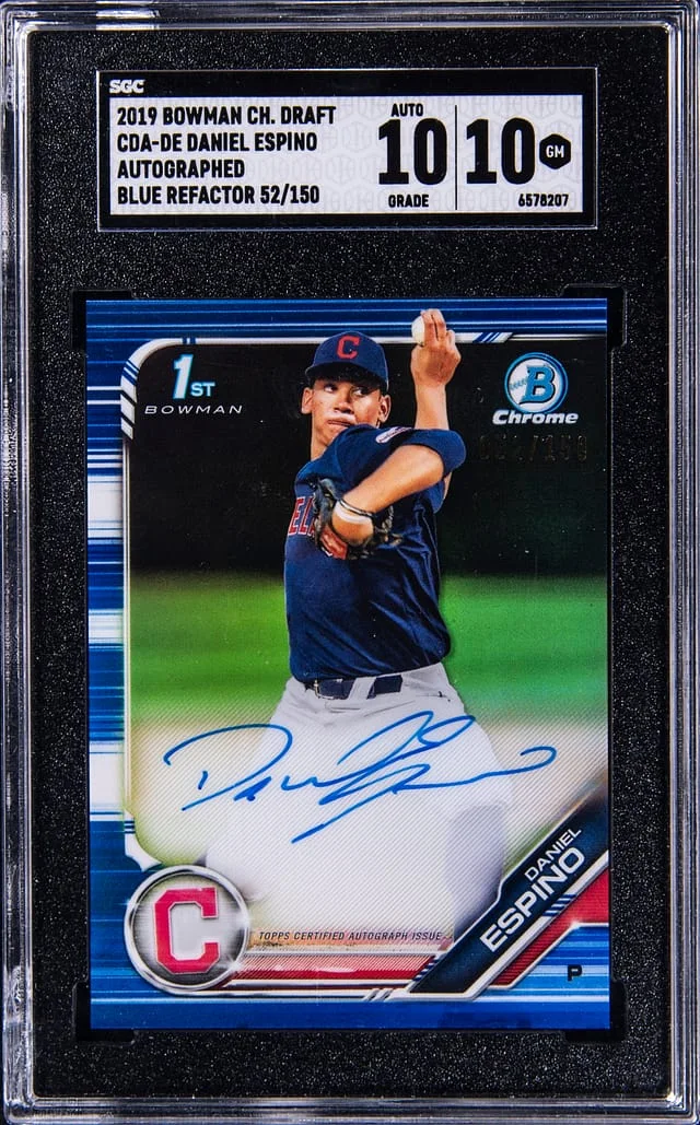 2019 Bowman Chrome Draft Daniel Espino Autograph Blue Refractor #CDA-DE card image