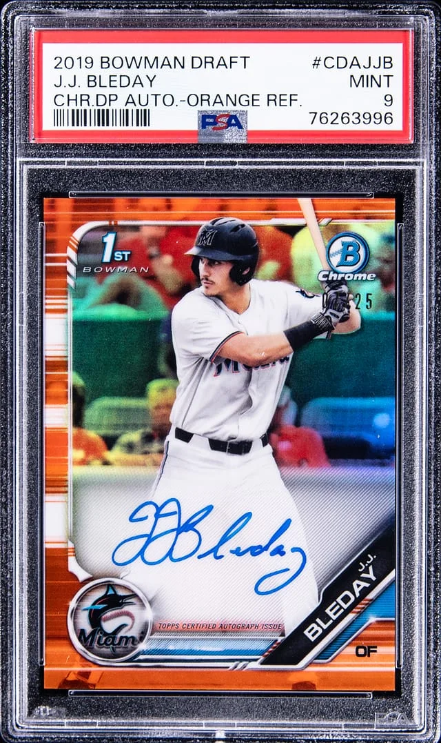 2019 Bowman Chrome Draft J.J. Bleday Prospect Autograph Orange Refractor #CDAJJB card image