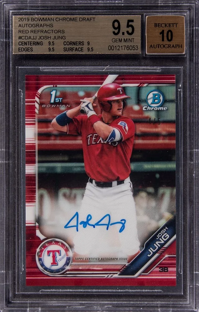 2019 Bowman Chrome Draft Josh Jung Picks Autographs Purple Refractor #CDA-JJ card image
