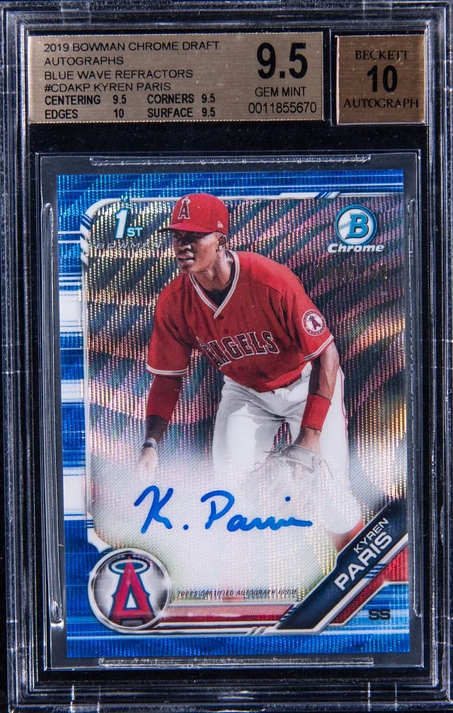 2019 Bowman Chrome Draft Kyren Paris Autographs Blue Wave Refractor #CPA-KP card image