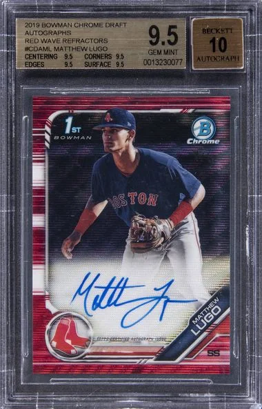 2019 Bowman Chrome Draft Matthew Lugo Autographs Red Wave #CDAML card image