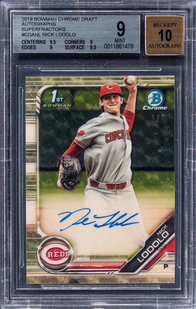 2019 Bowman Chrome Draft Nick Lodolo Autographs SuperFractor #CDA-NL card image
