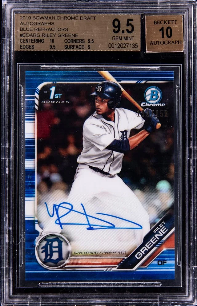 2019 Bowman Chrome Draft Riley Greene Autographs Blue Refractors #CDA-RG card image