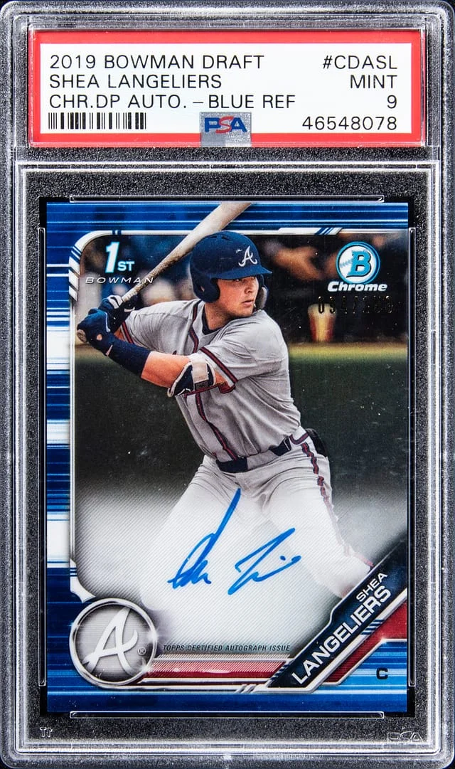 2019 Bowman Chrome Draft Shea Langeliers Picks Autographs Blue Refractor #CDASL card image