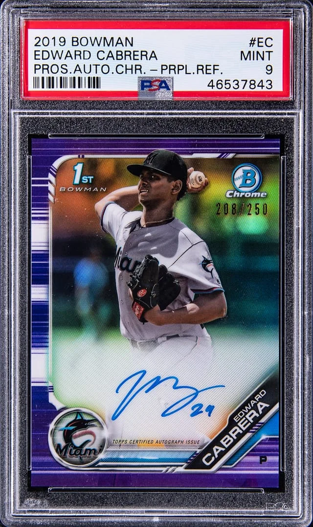 2019 Bowman Chrome Edward Cabrera Prospect Autograph Purple Refractor #EC card image