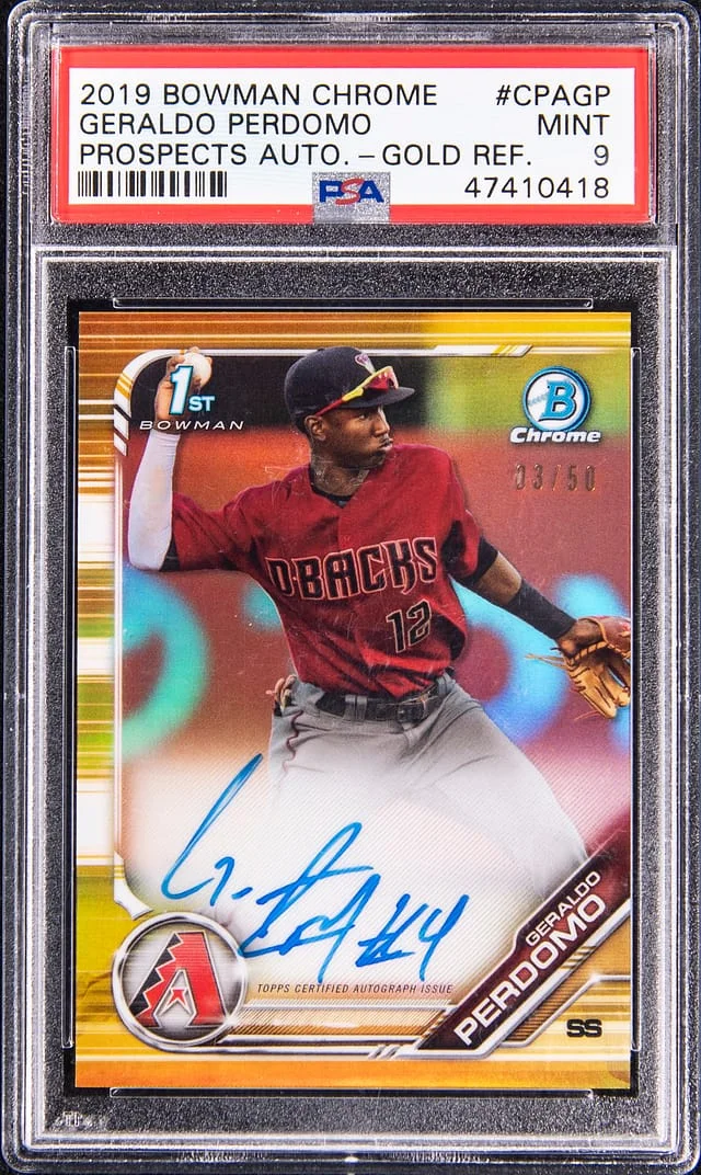 2019 Bowman Chrome Geraldo Perdomo Prospect Autographs Gold Refractor #CPA-GP card image