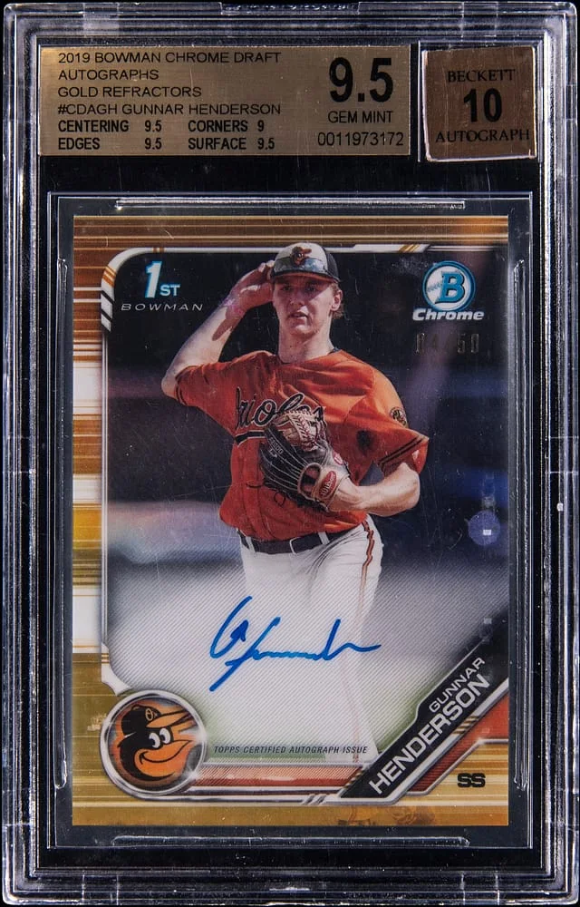 2019 Bowman Chrome Gunnar Henderson Autographs Gold Refractor #CDA-GH card image