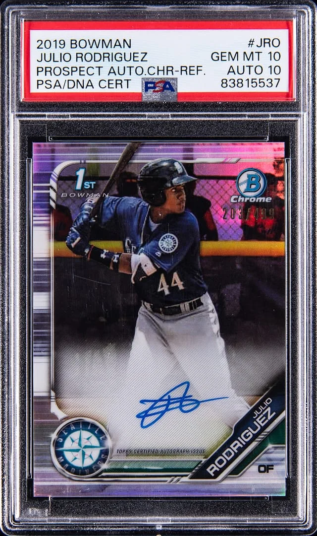 2019 Bowman Chrome Julio Rodriguez Prospect Autographs Red Refractor #CPA-JRO card image