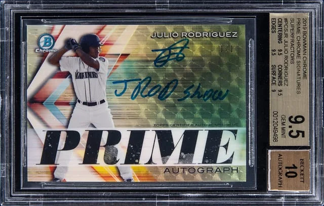 2019 Bowman Chrome Julio Rodriguez Prime Chrome Signatures SuperFractor #PCS-JR card image