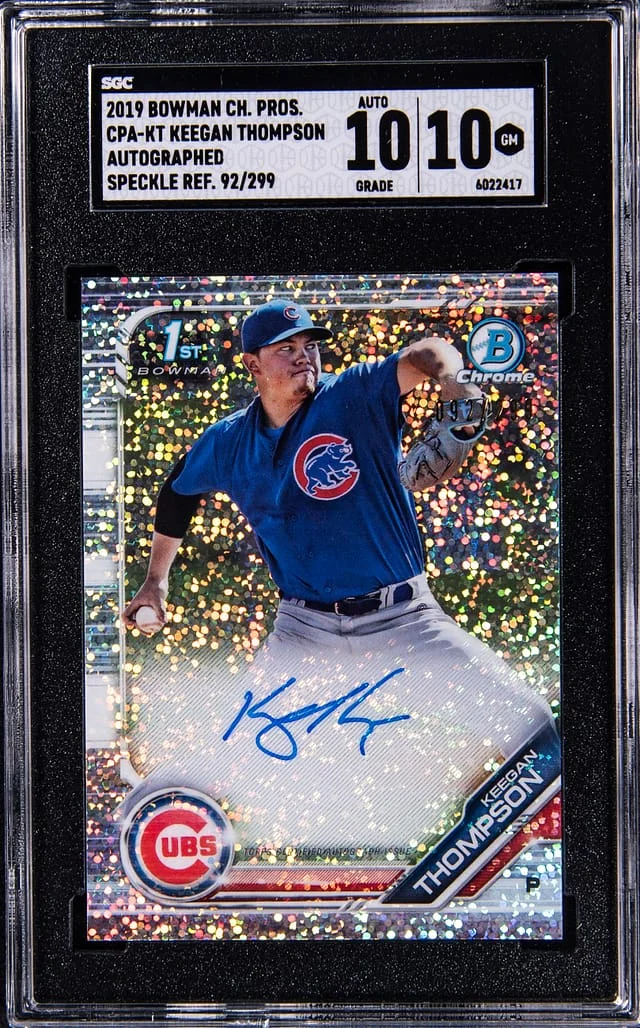2019 Bowman Chrome Keegan Thompson Prospect Autograph Speckle Refractor #CPA-KT card image