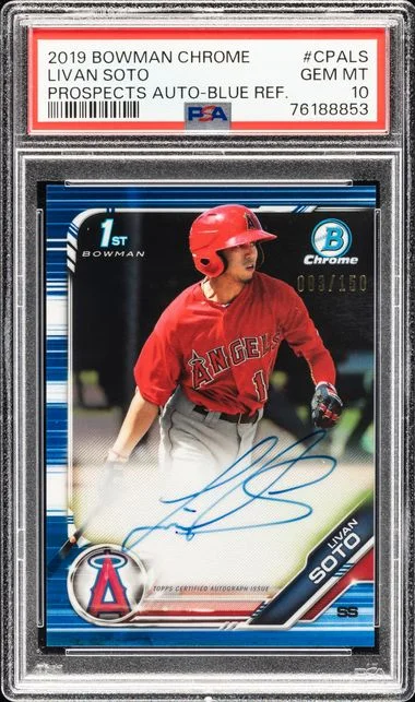 2019 Bowman Chrome Livan Soto Autographs Blue Refractor #CPA-LS card image