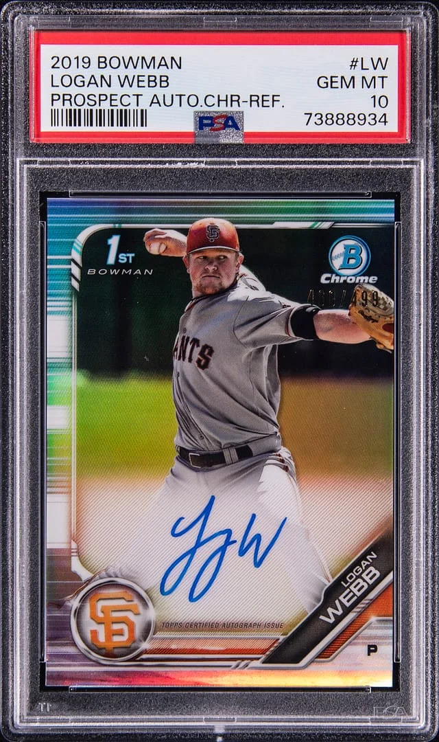 2019 Bowman Chrome Logan Webb Prospect Autograph Refractor #LW card image