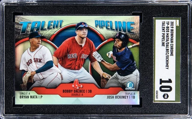 2019 Bowman Chrome Mata/Dalbec/Ockimey Talent Pipeline #TP-BOS card image