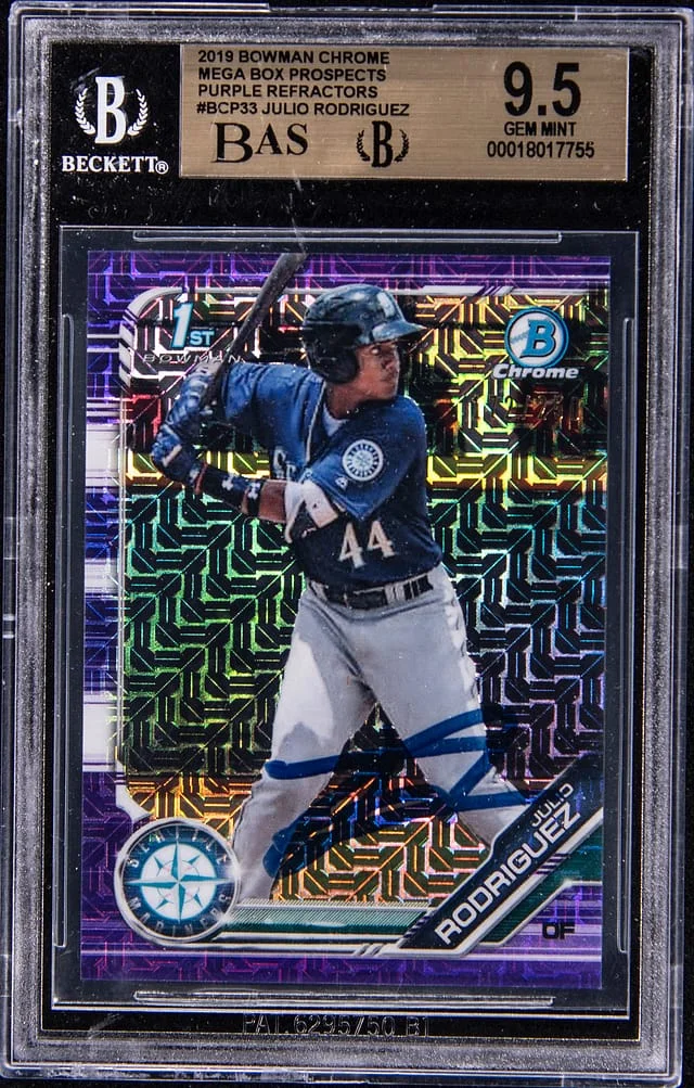 2019 Bowman Chrome Mega Box Julio Rodriguez Prospects Purple Refractor #BCP-33 card image