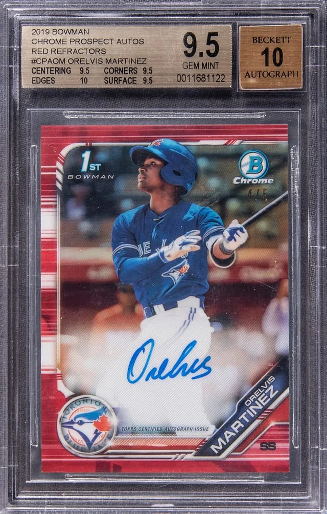 2019 Bowman Chrome Orelvis Martinez Prospect Autographs Red Refractor #CPA-OM card image