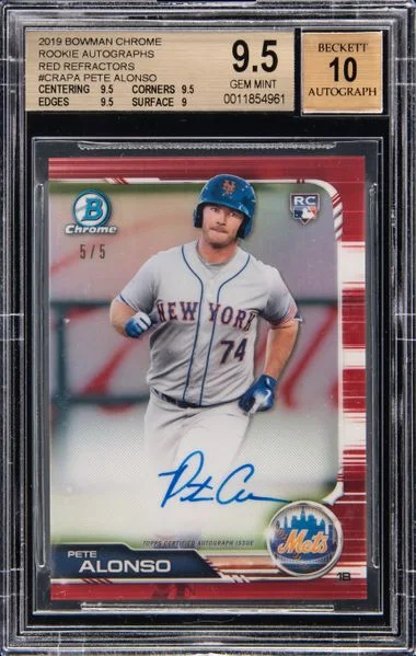 2019 Bowman Chrome Pete Alonso Autographs Red Refractor #CRA-PA card image