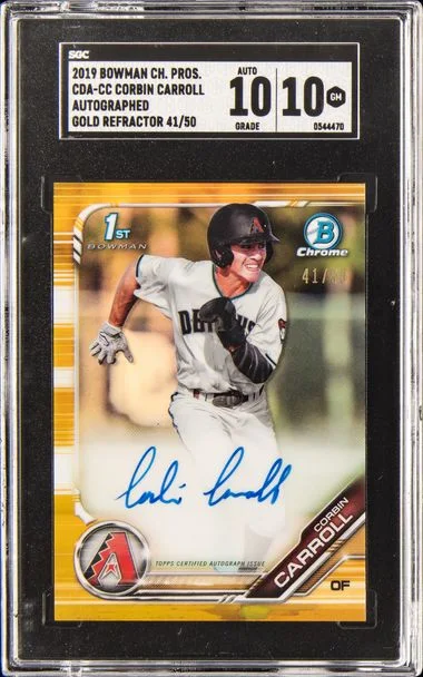 2019 Bowman Chrome Prospect Autographs Gold Refractors Cdacc Corbin Carroll #no-number card image