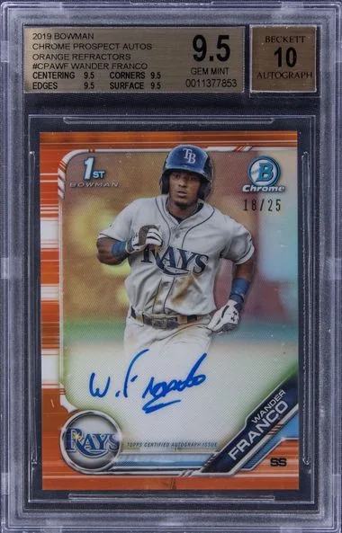 2019 Bowman Chrome Prospect Autographs Orange Refractors Cpawf Wander Franco #no-number card image