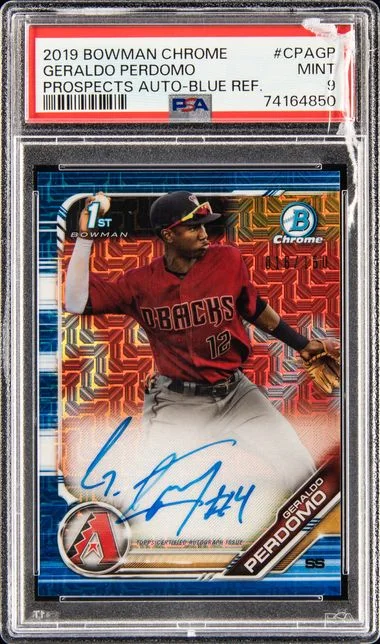 2019 Bowman Chrome Prospects Autographs Blue Refractor Cpagp Geraldo Perdomo #no-number card image