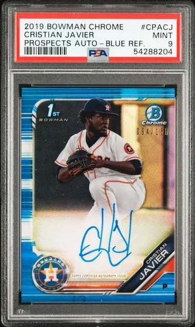 2019 Bowman Chrome Prospects Cristian Javier Autographs Blue Refractor #CPA-CJ card image