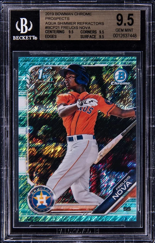 2019 Bowman Chrome Prospects Freudis Nova Aqua Shimmer Refractors #BCP21 card image