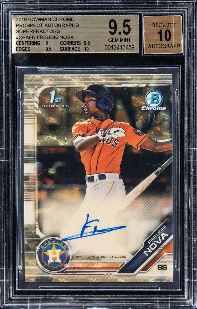 2019 Bowman Chrome Prospects Freudis Nova Autographs Superfractors #CPA-FN card image
