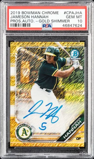 2019 Bowman Chrome Prospects Jameson Hannah Autographs Gold Shimmer #CPAJHA card image