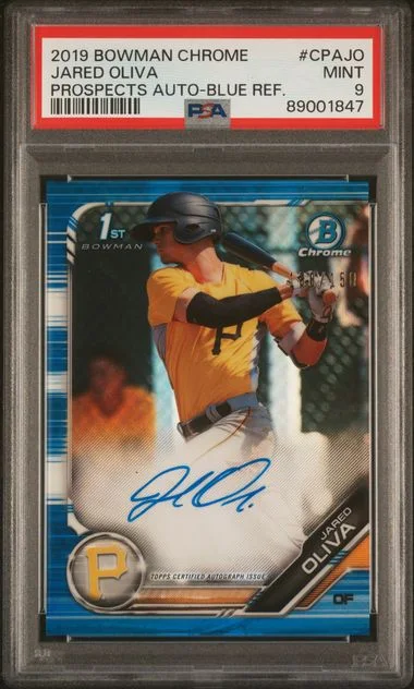 2019 Bowman Chrome Prospects Jared Oliva Autographs Blue Refractor #CPAJO card image