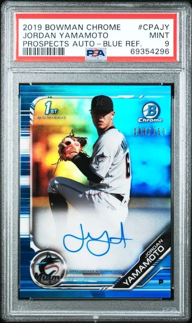 2019 Bowman Chrome Prospects Jordan Yamamoto Autographs Blue Refractor #CPA-JY card image