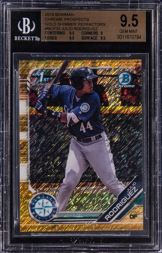 2019 Bowman Chrome Prospects Julio Rodriguez Gold Shimmer Refractor #BCP-33 card image