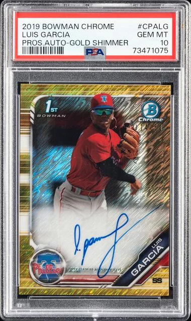 2019 Bowman Chrome Prospects Luis Garcia Autographs Gold Shimmer #CPALG card image