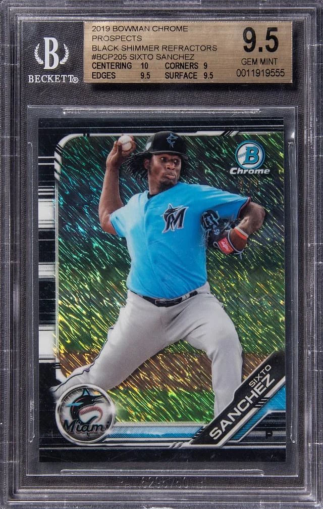 2019 Bowman Chrome Prospects Sixto Sanchez Black Shimmer Refractor #BCP-205 card image