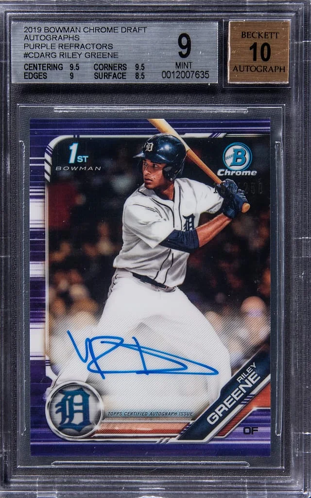 2019 Bowman Chrome Riley Greene Purple Refractor Autograph #CDA-RG card image