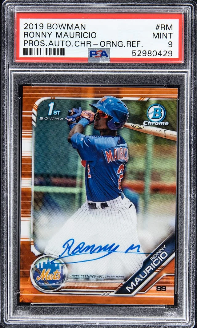 2019 Bowman Chrome Ronny Mauricio Prospect Autographs Orange Refractor #CPA-RM card image