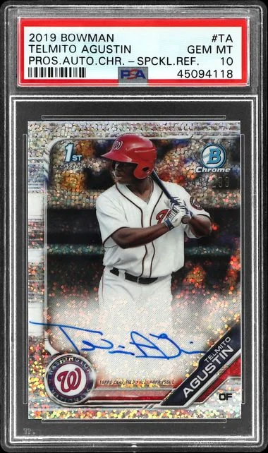 2019 Bowman Chrome Telmito Agustin Prospect Autographs Purple Refractor #CPA-TA card image