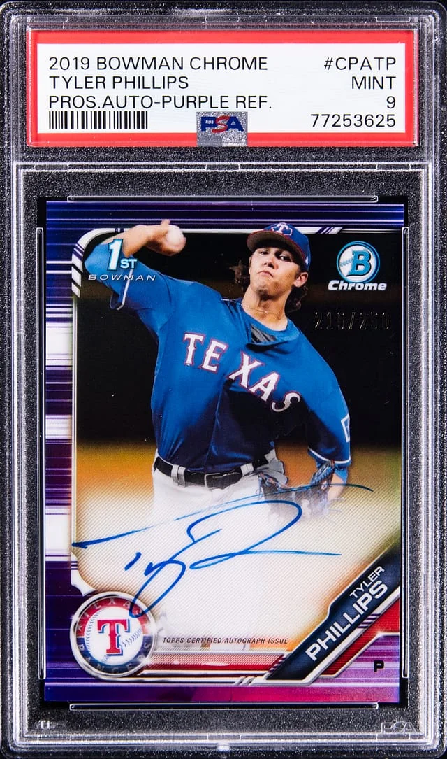 2019 Bowman Chrome Tyler Phillips Prospect Autograph Purple Refractor #CPATP card image