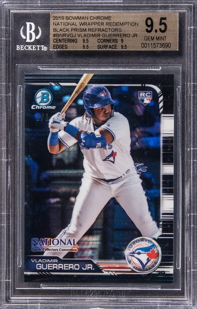 2019 Bowman Chrome Vladimir Guerrero Jr. National Wrapper Redemption Black Prism Refractor #BNR-VGJ card image