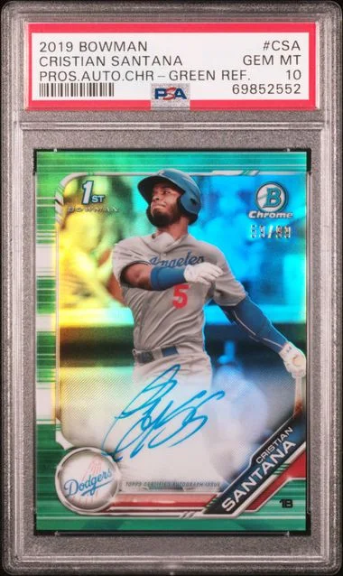 2019 Bowman Cristian Santana Prospect Autographs Chrome Green Refractor #CPA-CSA card image