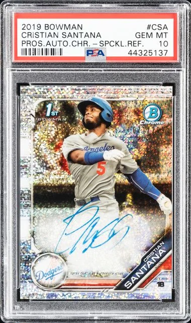 2019 Bowman Cristian Santana Prospect Autographs Chrome Speckle Refractor #CSA card image