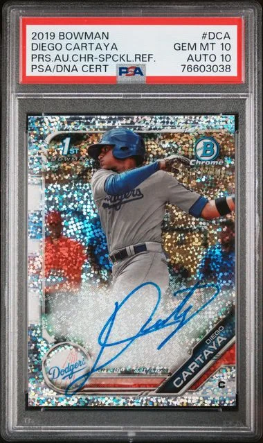 2019 Bowman Diego Cartaya Prospect Autographs Chrome Speckle Refractor #CPA-DCA card image