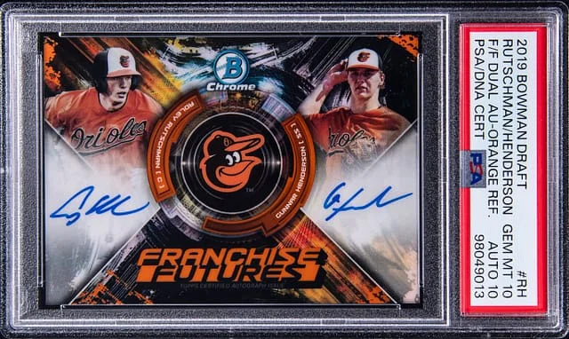 2019 Bowman Draft Adley Rutschman/Gunnar Henderson Franchise Futures Dual Autographs Orange Refractor #FFA-RH card image