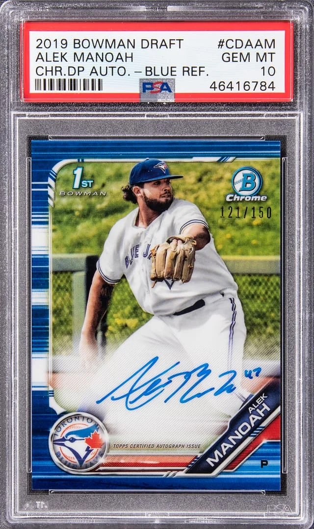 2019 Bowman Draft Alex Manoah Chrome Draft Picks Autograph Blue Refractor #CDA-AM card image