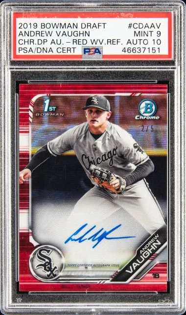 2019 Bowman Draft Andrew Vaughn Chrome Draft Picks Autograph Red Wave Refractor #CDAAV card image