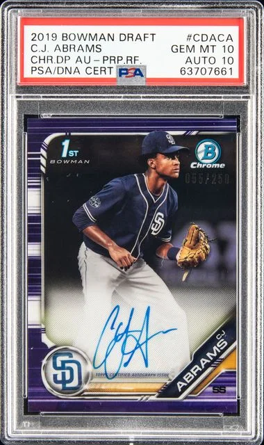 2019 Bowman Draft C.J. Abrams Chrome Draft Picks Autograph Purple Refractor #CDA-CA card image