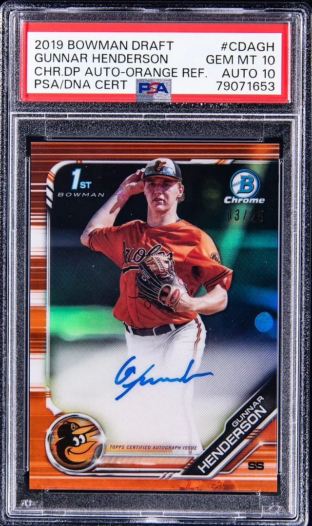 2019 Bowman Draft Gunnar Henderson Chrome Draft Pick Autographs Orange Refractor #CDAGH card image
