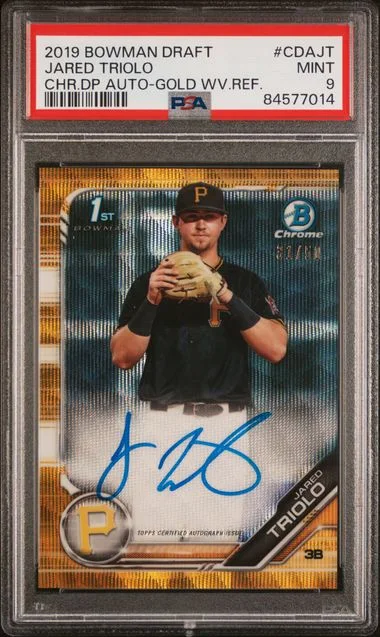2019 Bowman Draft Jared Triolo Chrome Draft Picks Autograph Gold Wave Refractor #CDAJT card image