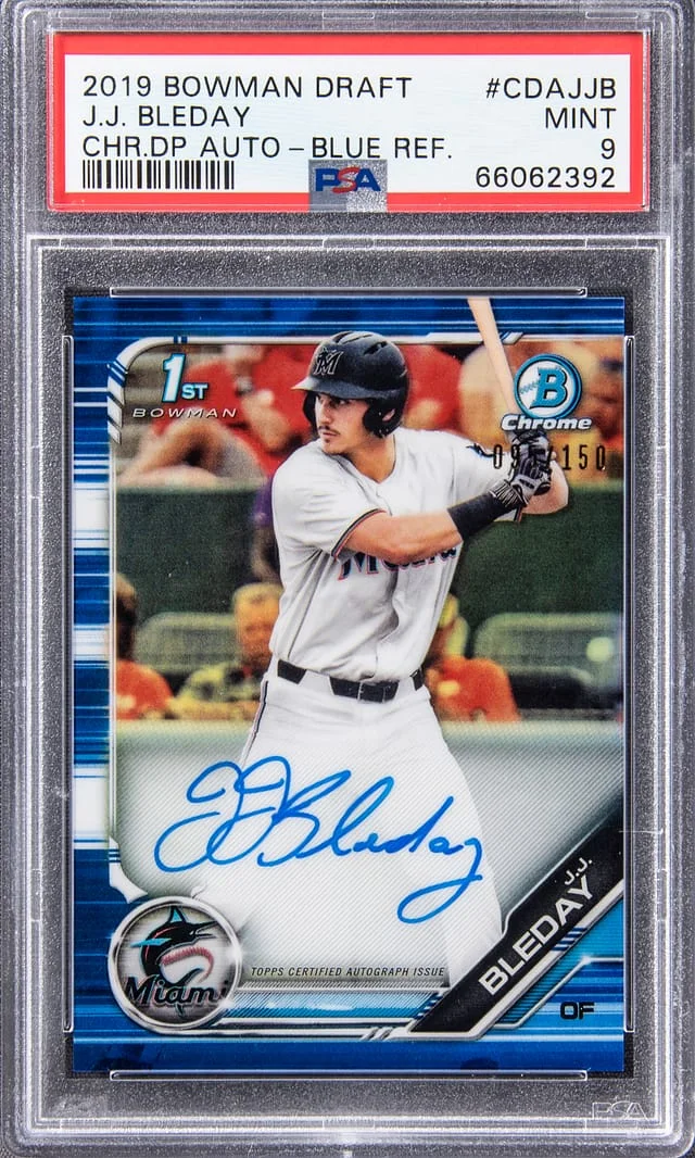 2019 Bowman Draft JJ Bleday Chrome Draft Picks Autograph Blue Refractor #CDA-JJB card image